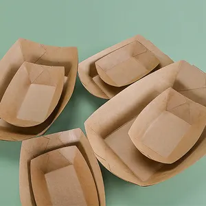 Tek kullanımlık yaratıcı kraft kağıt piknik tekne kutusu durak aperatif kızarmış tavuk barbekü patates kızartması tek kullanımlık kağıt tabaklar çanaklar