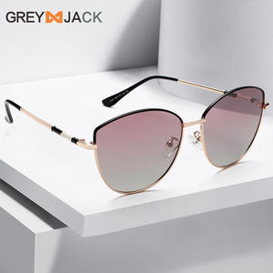 Lunettes de soleil grises Jack Cat Eye pour femmes, monture en métal, couleur or, lentille TAC, protection UV400, classe 2, numéro de pièce 1103 - Product Image 1