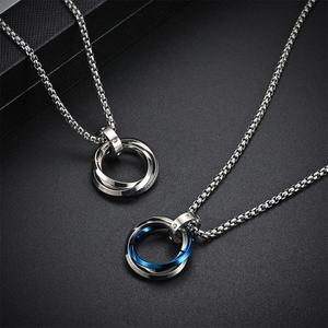 Kalung bandul lingkaran Hip Hop pria wanita, Kalung liontin tiga cincin silang bulat baja tahan karat untuk pasangan - Product Image 5