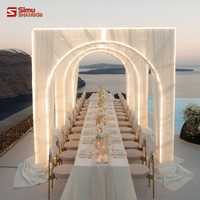 Arche de mariage lumineuse en fer, support de toile de fond pour événements, cadre de décoration de table de mariage extérieur pour dîner, avec tissu