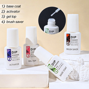 Lot de 4 pièces 10 ml : Poudre de trempage, Base liquide, Top Coat, Activateur, Saver de pinceaux pour système de gel de manucure à séchage naturel pour salon de manucure - Product Image 1