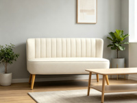 Canapé d'angle en tissu capitonné Ricewhite avec pieds en bois naturel, design moderne durable, compact pour les petits espaces, sans accoudoirs, certifié BSCI