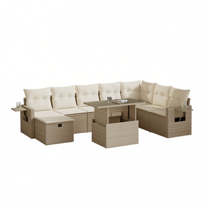 Conjunto de Sofá de Jardín de Ratán Beige con Almacenamiento, Muebles de Exterior de Diseño Contemporáneo, Cojines Impermeables de Espuma de Alta Densidad - Product Image 1