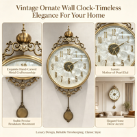 Jam Dinding Antik Eropa dengan Pendulum, Dial MOP, Mahkota Terukir, Hening, Klasik, Dekorasi Rumah untuk Villa dan Ruang Tamu