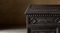 Buffet de luxe en bois massif chêne noir, 2 portes, meuble de rangement architectural pour hôtel, villa, maison