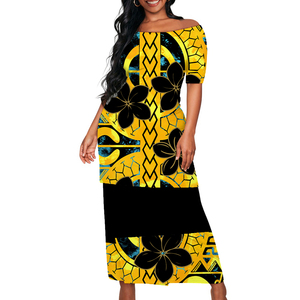 Venta caliente estilo marquesano diseño de tatuaje polinesio personalizado Sexy ajustado mujer manga corta Top envoltura cadera falda Puletasi - Product Image 3