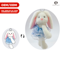 Peluche Lapin à Longues Oreilles Personnalisée OEM, Porte-clés en Peluche avec Jupe Rouge et Bleue et un Sourire