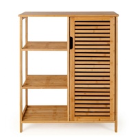 Organisateur de toilette à 4 niveaux, armoire de rangement pour salle de bain en bambou avec étagère