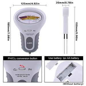 PH 테스터 휴대용 잔류 염소 감지기 식수 스파 수영장 수족관 수질 분석기 - Product Image 3