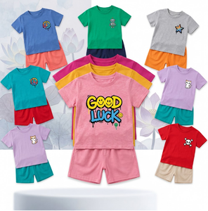 Ensembles de vêtements d'été pour enfants en gros, motifs variés, manches courtes, sans manches, col rond, 100% coton - Product Image 1