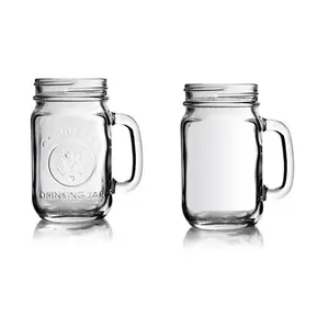 Baru grosir 12oz / 16oz / 32oz LOGO dicetak kaca polos mason jar minum cangkir/mug dengan pegangan dan sedotan tutup