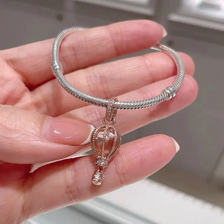 New Design 925 sterling silver rose gold plated CZ heart DIY charm pendant fits original necklace snake bracelet jewelry