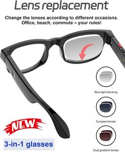Lunettes IA rechargeables avec caméra 8MP, 3 lentilles (claires/coupe-lumière bleue/tintées), mémoire 16 Go pour vlogueurs, guides touristiques, travailleurs à distance - Product Image 5