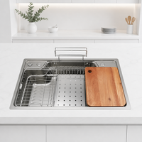 Évier de cuisine rectangulaire multifonctionnel de luxe moderne à encastrer, grande cuve unique en acier inoxydable 304 avec accessoires