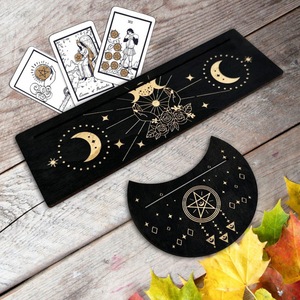 Base in Legno per Carte dei Tarocchi, Design a Forma di Luna e Rettangolare, Strumento di Divinazione per Arredamento Camera della Strega - Product Image 4