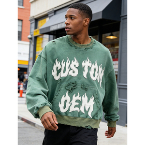 Sweat-shirt à col rond pour homme, surdimensionné, vert, de haute qualité, impression numérique, poids lourd, streetwear, 400 GSM, personnalisable OEM - Product Image 2