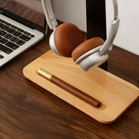 Support de casque en bois classique et tendance, portable, pour bureau, support de rangement double couche pour casque de jeu