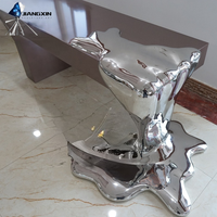 Table basse en acier inoxydable liquide - Finition miroir - Design à effet d'ondulation de l'eau - Moulage par compression de précision - JIANGXIN YSJJ-018