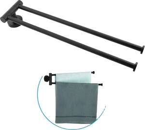 Porte-serviettes rotatif à 2 niveaux en acier inoxydable noir mat pour salle de bain, double barre porte-serviettes - Product Image 1
