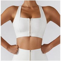 Débardeur de yoga pour femme avec logo personnalisable, fermeture éclair frontale, maintien élevé, antibactérien, bretelles réglables, coussinets amovibles et protection antichoc dorsale