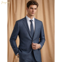 Setelan Jas Pria 2 Potong Bahan Campuran Wol Berkualitas Tinggi Warna Abu-Abu Mewah, Slim Fit, Model Italia, untuk Bisnis dan Pernikahan