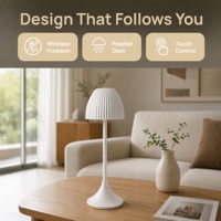 Lampe de table LED sans fil rechargeable à commande tactile, abat-jour plissé cannelé blanc, style minimaliste nordique, pour chambre et bureau