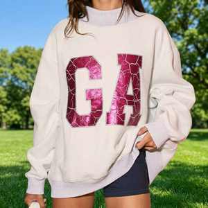 New Design Custom Letter Patch Oversized Mockneck Sweatshirt Women Cracked Foil Print Fleece <b>Pullover</b> Winter Streetwear <b>Jumpers</b> - Product Image 1