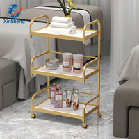 Mobilier de salon de beauté moderne cadre en métal or blanc chariot de salon 4 roues de luxe de haute qualité