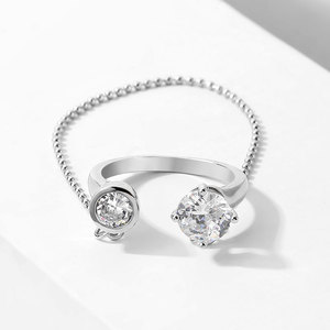 Bague ouverte tendance RAKOL RP2159 2025 en argent avec chaîne ajustable, bague unique en argent 925 - Product Image 1