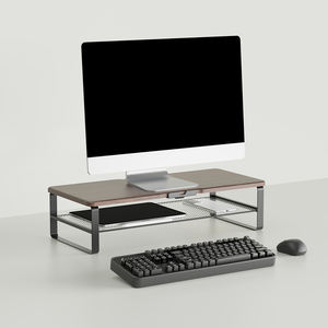 Soporte de monitor de escritorio resistente de estilo industrial de madera Soporte de monitor de estudio de malla de hierro Doble - Product Image 3