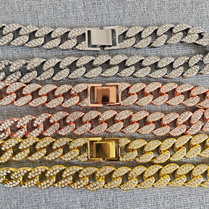 Aksesori perhiasan hewan peliharaan Hip Hop mewah 15mm berlian emas perak kerah anjing rantai kristal Tautan Kuba logam padat untuk anjing - Product Image 4