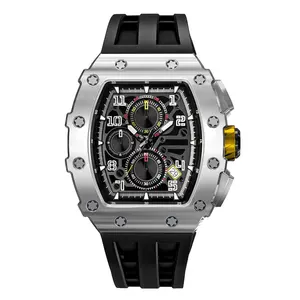 Großhandel männliche Quarz Luxus Chronograph Armbanduhren mit leuchtenden Reloj Personal izado Silikon Uhren armband Black Man Uhren