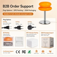 Lampe de table rétro en forme de champignon orange, à intensité variable, avec abat-jour en verre, lumière LED de chevet, base en métal, simple, économique, pour restaurant, hôtel