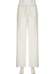 Pantaloni Palazzo Estivi da <span class=keywords><strong>Donna</strong></span> 100% Lino a Gamba Larga, Vita Alta, Vestibilità Ampia, Casual, Traspiranti, Tinta Unita con <span class=keywords><strong>Tasche</strong></span> - Product Image 4