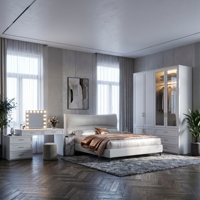 Vente en gros usine : Ensemble complet de mobilier de chambre moderne en bois blanc crème, comprenant lit double et grande armoire Shaker, pour projets hôteliers