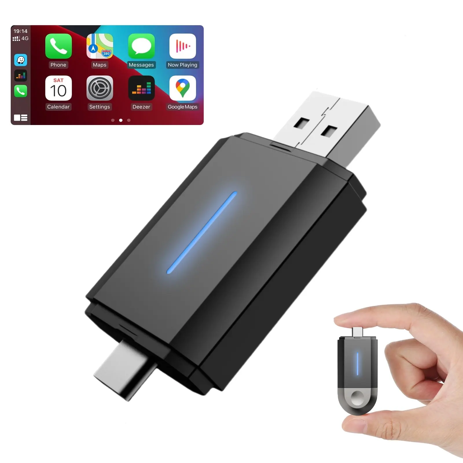 PhoebusLink 2-in-1 Portable Carplay Wireless Adapter Android Auto Dongle USB Type-C Ports Plug and Play Wireless CarPlay Adapter