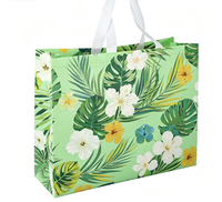 Sac fourre-tout non tissé imprimé fleurs tropicales, logo personnalisé pour salon, sac de shopping écologique réutilisable pour salon de beauté