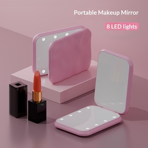 Wholesale Handheld Ultra-thin Double-sided <b>LED</b> <b>Makeup</b> <b>Mirror</b> with Toggle Switch 8 Lights 2X Magnification Folding Design - Product Image 5