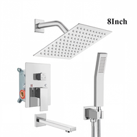 Système de douche encastré 3 fonctions 8 pouces en acier inoxydable 304 avec mitigeur chaud/froid et fonction pluie pour projets hôteliers et salles de bain