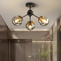 Lustre LED scandinave moderne en fer noir et verre, blanc chaud 3500K, luminaire suspendu à intensité variable, commande sans fil pour salon