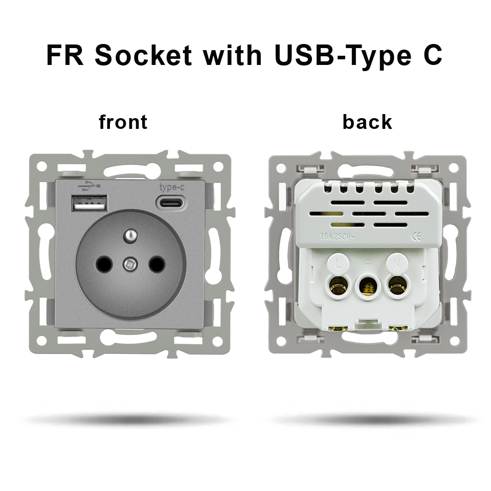 Prise FR avec USB et Type-C