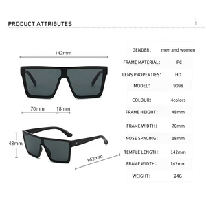 Gafas de Sol de Diseño Moderno, Montura Grande de Plástico, Estilo Vintage para Hombre, Gafas de Sol Cuadradas para Mujer, Parte Superior Plana, Lentes de Espejo Gruesas - Product Image 5