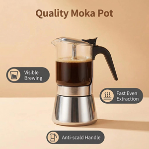 <span class=keywords><strong>Cafetera</strong></span> <span class=keywords><strong>Moka</strong></span> Moderna de Vidrio de Grado Alimenticio LFGB, Ecológica, de Acero Inoxidable, con Tapa, para 3, 6 o 9 Tazas - Product Image 1