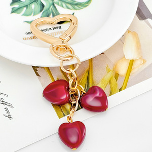 Fashion Shiny Gold Heart Buckle <b>Bag</b> <b>Charm</b> Keychain - Colorful Marble Heart Long Chain Accessory for Women's Handbag - Product Image 2