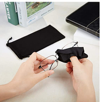 Pochette rectangulaire en microfibre pour lunettes, étui de rangement souple et imperméable pour lunettes de soleil, étui à cordon de couleur unie