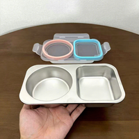 Boîtes à collation en acier inoxydable à 2 compartiments, boîtes à collation en métal avec couvercle, récipients de stockage alimentaire réutilisables