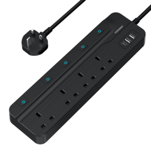 Nouvelle <span class=keywords><strong>multiprise</strong></span> UK 2M rallonge électrique 13a 4 prises d'extension avec 3 chargeur USB <span class=keywords><strong>et</strong></span> Type C 18W parasurtenseur - Product Image 1