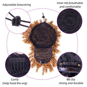 Afro Puff Hair Pieces Clip Hair Extension Short Kinky Curly <span class=keywords><strong>Chignon</strong></span> With Bangs Synthetic Hair Bun Drawstring Ponytail - Product Image 4