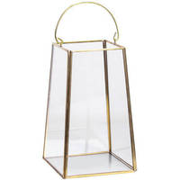 Lanterne en verre et laiton géométrique trapézoïdale moderne, centre de table de mariage, terrarium suspendu doré de luxe, bougie, décoration d'intérieur