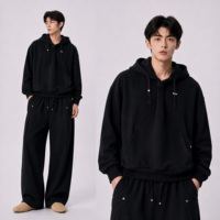 Ensemble de survêtement thermique d'hiver pour homme, sweat à capuche et pantalon large avec cordon de serrage, style streetwear oversize, vente en gros